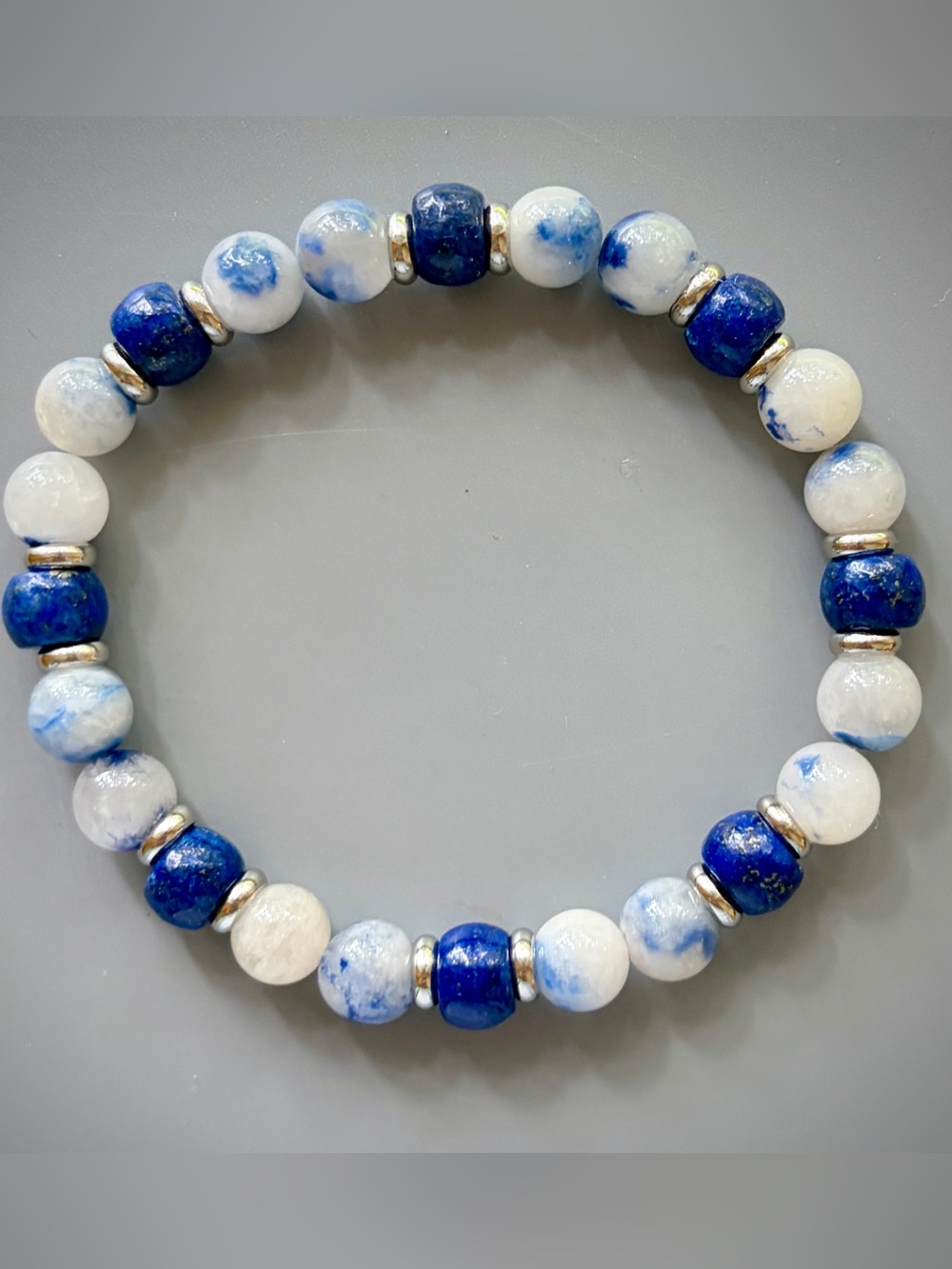 Blue Demortierite in Quartz with Blue Lapis Handcrafted Bead Bracelet